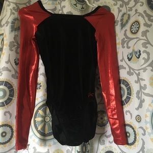 red & black long sleeve leotard / bodysuit
